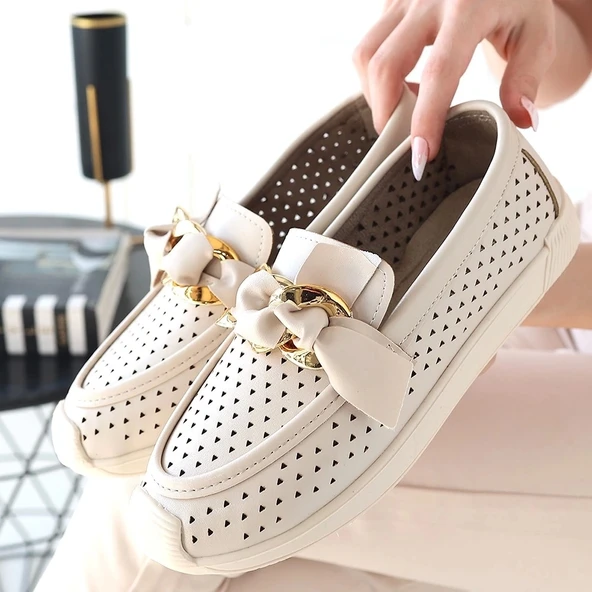 BİÇOMİ Riwan Bej Cilt Babet Ayakkabı - Resim 4