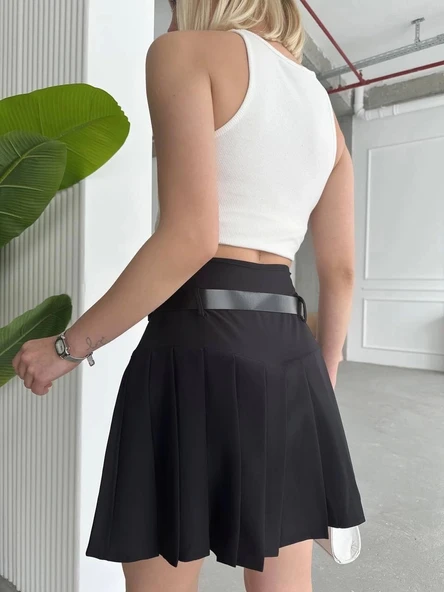 BİÇOMİ Kemerli pikseli şort etek - Resim 4