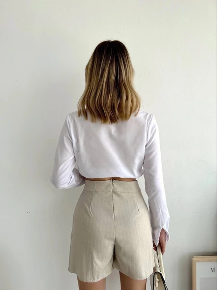 BİÇOMİ Zincir detaylı çizgili şort etek - Resim 3