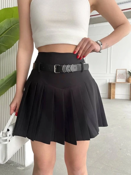 BİÇOMİ Kemerli pikseli şort etek - Resim 3