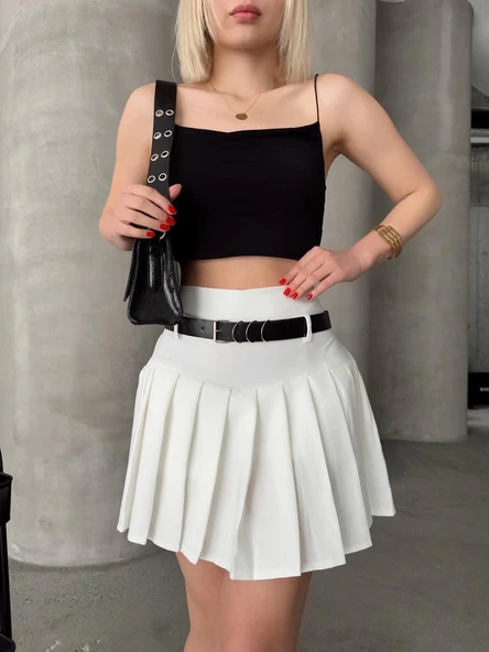 BİÇOMİ Kemerli pikseli şort etek - Resim 6