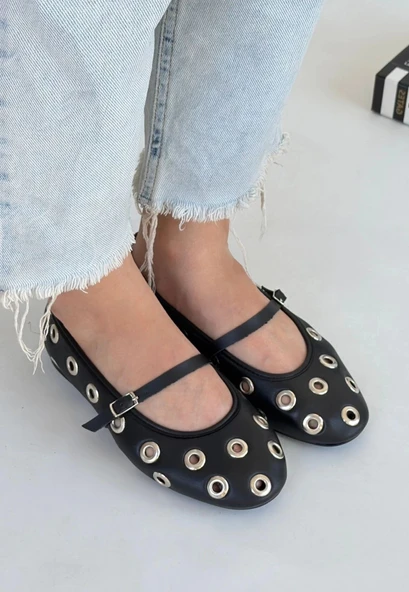 BİÇOMİ Tinta Siyah Cilt Babet Ayakkabı - Resim 2