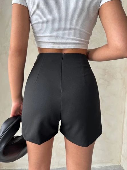 BİÇOMİ Yüksek bel parçalı double kumaş şort s25312 - Resim 2