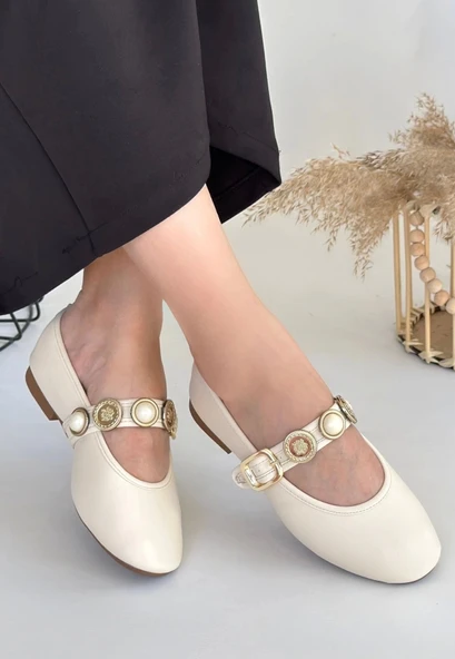 BİÇOMİ Atnis Bej Cilt Babet Ayakkabı - Resim 2