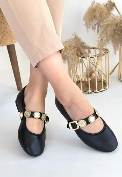 BİÇOMİ Atnis Siyah Cilt Babet Ayakkabı - Resim 3