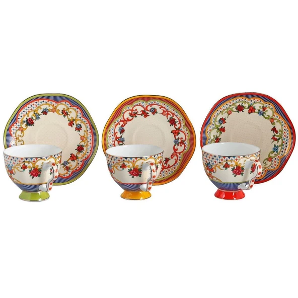 Lucky Art Fiora Bone 6 lı Cay Fıncanı Setı - Resim 2