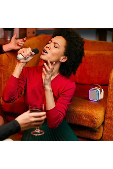 inteknoloji Bluetooth Karaoke Hoparlör Seti Mikrofonlu, RGB LED Işıklı, Yüksek Ses, TaşınabilirMüzik Bombası - Resim 2
