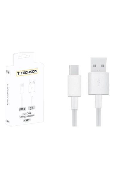 inteknoloji Techson C08-T 3A Amper Type-C Xiaomi Huawei Samsung Oppo Uyumlu Hızlı Şarj ve Data Kablo 1MT - 2