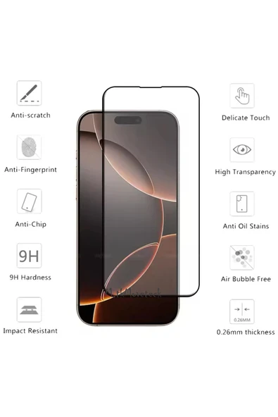inteknoloji İphone 16 Pro Max Uyumlu Tam Kaplar Parlak 5d Ekran Koruyucu Kırılmaz Cam HD ANTİSTATİK - 3