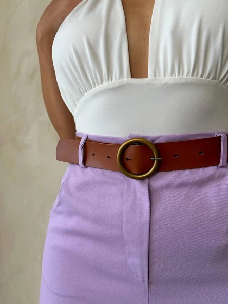 BİÇOMİ Kemerli gabardin şort lila s25735 - Resim 7