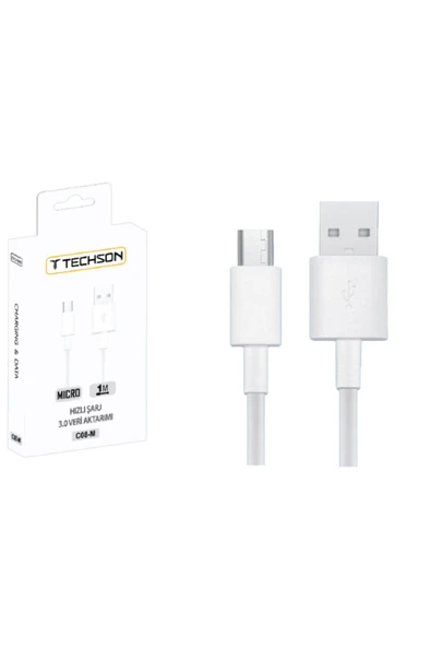 inteknoloji Techson C08-M 3A Amper Micro USB Hızlı Şarj ve Data Kablo 1MT - 1