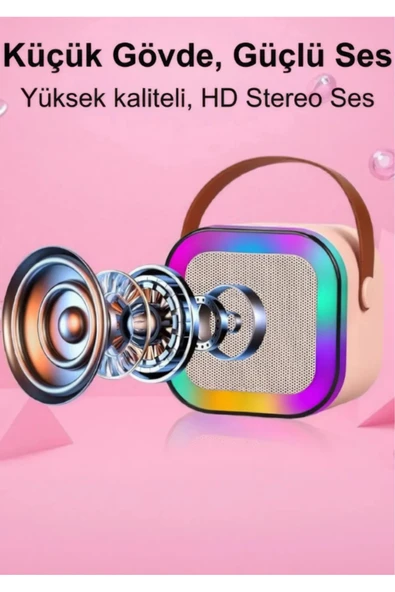 inteknoloji Bluetooth Karaoke Hoparlör Seti Mikrofonlu, RGB LED Işıklı, Yüksek Ses, TaşınabilirMüzik Bombası - Resim 4