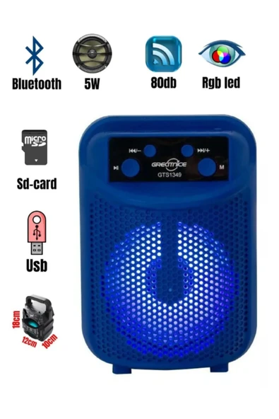 inteknoloji ışıklı Kablosuz Hoparlör Bluetooth Speaker Ses Bombası Mini Led Işıklı Fmradyo/sdkart/usb grand-1360 - Resim 2