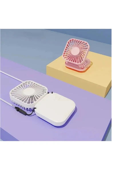 TeknoClass El Fanı Mini Masaüstü Ve Boyun Askılı Fan Portatif Şarjlı 3 Kademeli Vantilatör Soğutucu Mini Klima - 5