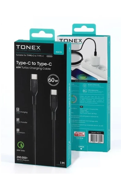 tonex MA74 Type-C To Type-C 60W PD Data Kablo Beyaz ürün görseli 1