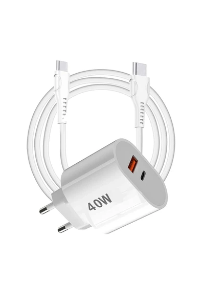 tonex 40W USB-A + Type-C 2x Çıkışlı Type-C to Type-C Kablolu Şarj Aleti - Resim 2