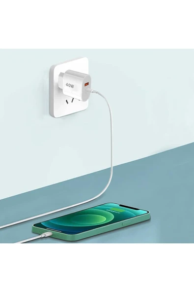 tonex 40W USB-A + Type-C 2x Çıkışlı Type-C to Type-C Kablolu Şarj Aleti - Resim 3