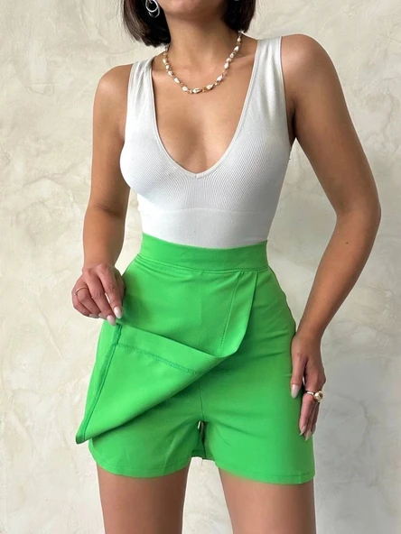 BİÇOMİ Kapaklı şort etek yeşil s24901 - Resim 7
