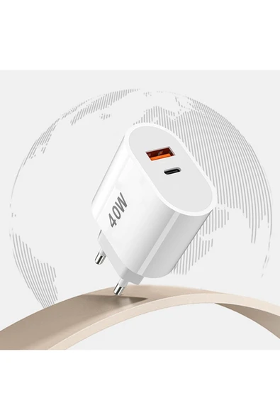 tonex 40W USB-A + Type-C 2x Çıkışlı Type-C to Type-C Kablolu Şarj Aleti - Resim 4