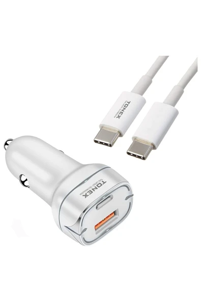 tonex TA-38W 2 Girişli Type-C To Type-C Kablolu Araç Şarjı Işıklı - - Resim 2