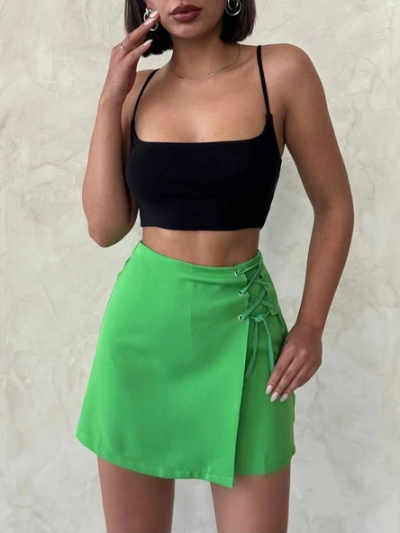 BİÇOMİ Kuş gözü şort etek yeşil s25819 - Resim 4