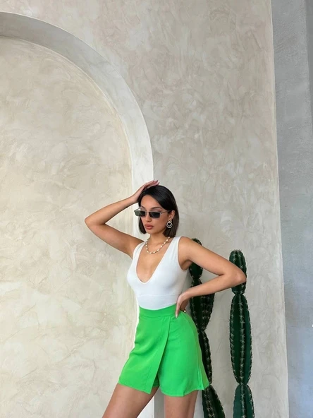 BİÇOMİ Kapaklı şort etek yeşil s24901 - Resim 4