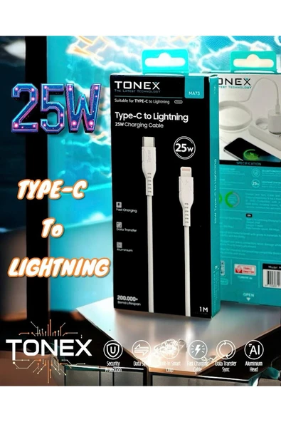 tonex İphone 14 Promax Yeni Nesil 25W Type-c to Lightning Hızlı Şarj Kablosu - Resim 2