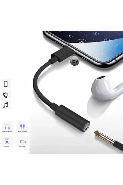 Kinhank Tonex AX-01 Lightning 3.5mm Jack Dönüştürücü Kulaklık Kablosu Siyah - Resim 3