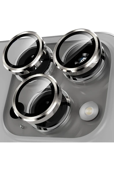 inteknoloji Iphone 15 Pro Max & 15 Pro Uyumlu Kamera Koruyucu Safir Metal Çerçeve 9h Cam Naturel  [3'lü Set] - 1