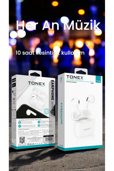 tonex Tx-450 Tws Kablosuz Kulak Içi Bluetooth Kulaklık Beyaz 10 saat Kesintisiz Müzik - 1
