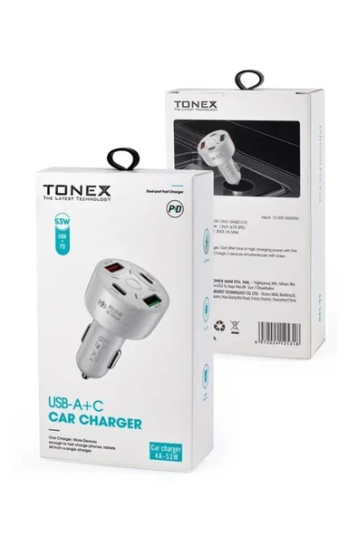 tonex 53w 2 PD 2 USB Girişli Hızlı Şarj Araç Başlığı - 3