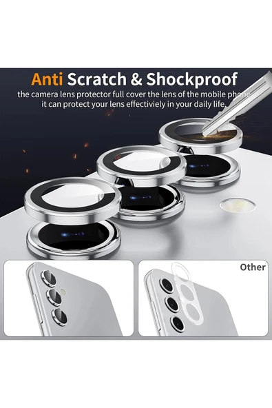MustCase Samsung Galaxy S23 / S23 FE / S23 Plus Uyumlu Parlak Gümüş Kamera Lens Koruyucu Cam - 2