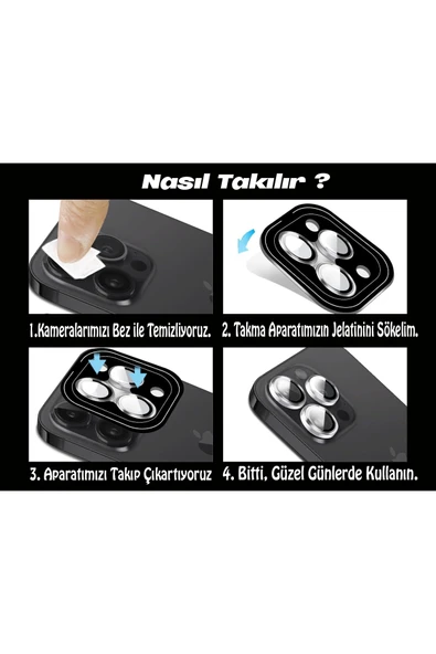 inteknoloji iPhone 15 Pro Max / 15 Pro Uyumlu Safir Kamera Koruyucu Gerçek Cam Metal Kamera Lens Koruyucu - 3