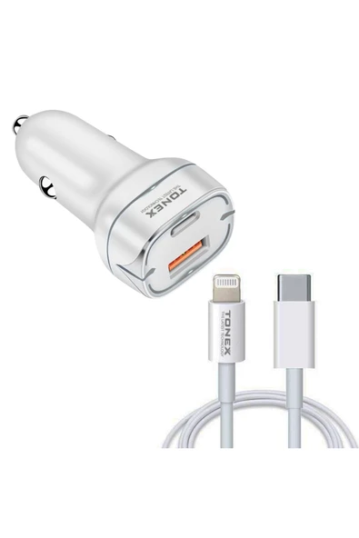 tonex LA-38W PD + USB-A Type-C to Lightning Kablolu Araç İçi Şarj Aleti Set - 1