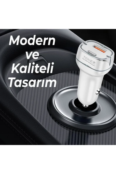 tonex LA-38W PD + USB-A Type-C to Lightning Kablolu Araç İçi Şarj Aleti Set - 4