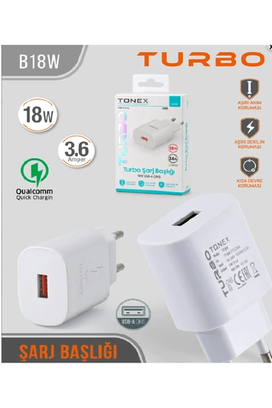 tonex 3.6A 18W Turbo ve Hızlı Şarj Özellikli Şarj Adaptörü ürün görseli 1