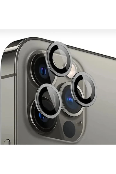 Solid Iphone 13 Pro/iphone 13 Pro Max Uyumlu Kamera Lens Koruyucu Metal Çerçeveli Tam Koruma Temperli Cam - 1