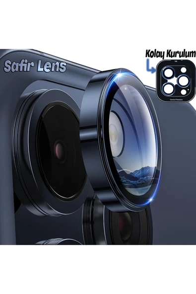inteknoloji iPhone 15 Pro Max / 15 Pro Uyumlu Safir Kamera Koruyucu Gerçek Cam Metal Kamera Lens Koruyucu - 1