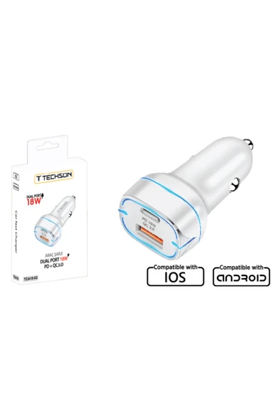DTS Teknoloji Techson TCA18-03 18W PD - QC 3.0 USB Hızlı Fast Araç Çakmaklık Şarjı ürün görseli 1