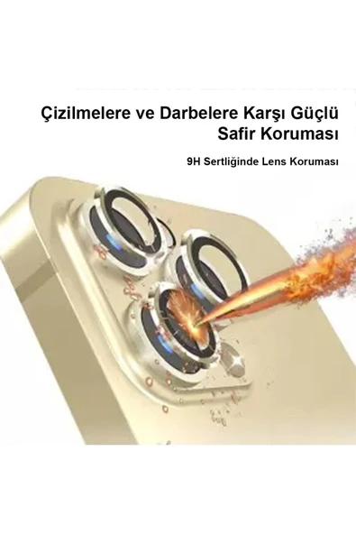 kalimera iPhone 13 Pro / 13 Pro Max  ile Uyumlu Premium Ultra Darbe Önleyici Safir Kamera Lens Koruyucu - 2