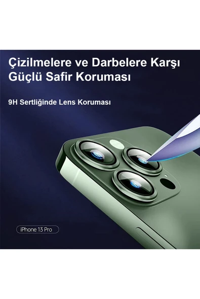 kalimera iPhone 13 Pro / 13 Pro Max  ile Uyumlu Premium Ultra Darbe Önleyici Safir Kamera Lens Koruyucu - 4