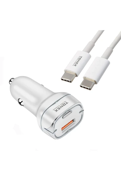 tonex TA-38W PD + USB-A Type-C to Type-C Kablolu Araç İçi Şarj Aleti Set - 1