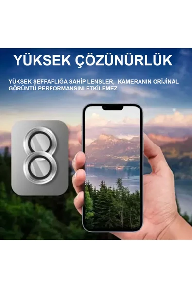 kalimera iPhone 14-14 Plus ile Uyumlu Premium Ultra Darbe Önleyici Safir Kamera Lens Koruyucu - 5
