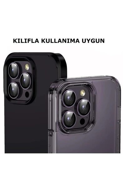 inteknoloji Iphone 15 Pro Max & 15 Pro Uyumlu Kamera Koruyucu Safir Metal Çerçeve 9h Cam Naturel  [3'lü Set] - 3