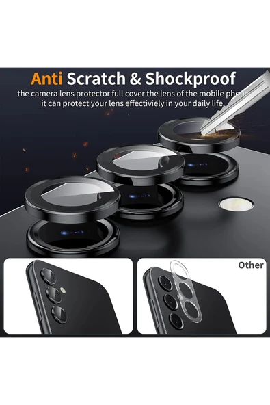 MustCase Samsung Galaxy S23 / S23 FE / S23 Plus Uyumlu Parlak Siyah Kamera Lens Koruyucu Cam - 2