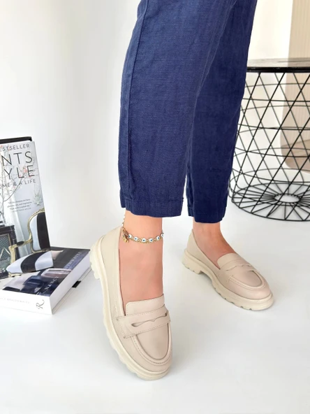 BİÇOMİ Narli Bej Cilt Oxford Ayakkabı ürün görseli