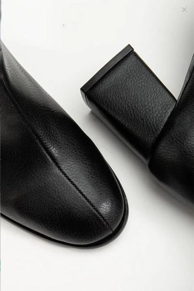 Kadın Marta Siyah Kalın Topuklu Yumurta  Burun Fermuarlı Bot - 3