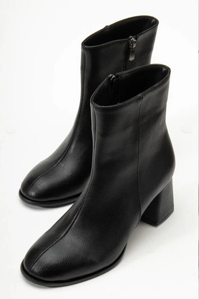 Kadın Marta Siyah Kalın Topuklu Yumurta  Burun Fermuarlı Bot