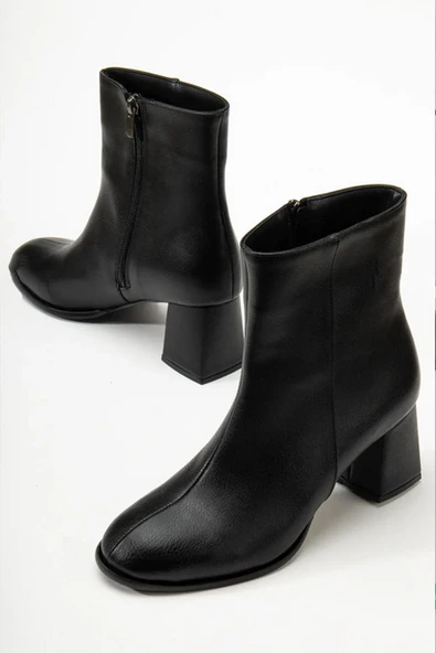 Kadın Marta Siyah Kalın Topuklu Yumurta  Burun Fermuarlı Bot - 2