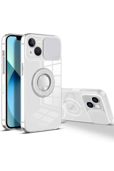 Akman Ally iPhone 13 Mini 5.4inç Kılıf Sürgülü Kamera Lens Korumalı Yüzük Sta - ACL6209090-6966 - Resim 3